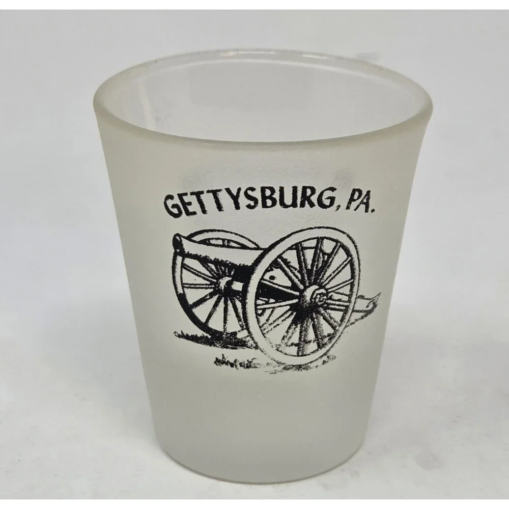 Vintage Gettysburg PA Frosted Shot Glass Civil War Cannon Souvenir